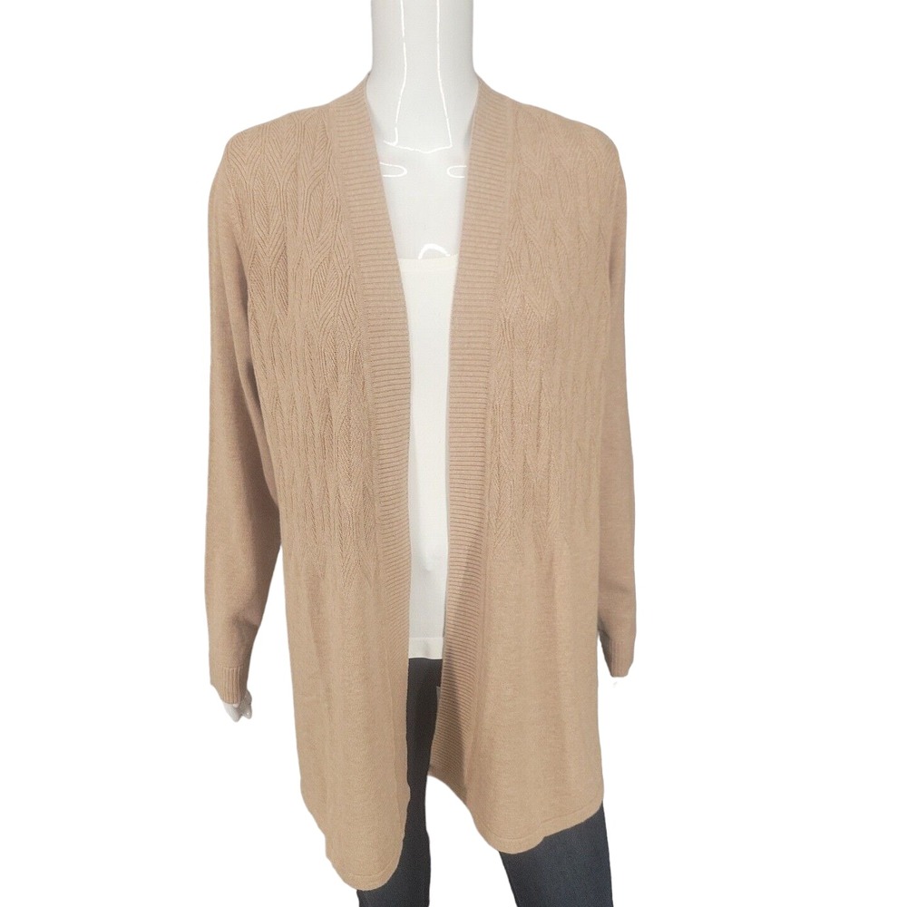 Isaac Mizrahi Live Novelty Stitch Swing Open Cardigan Beige Small A469920